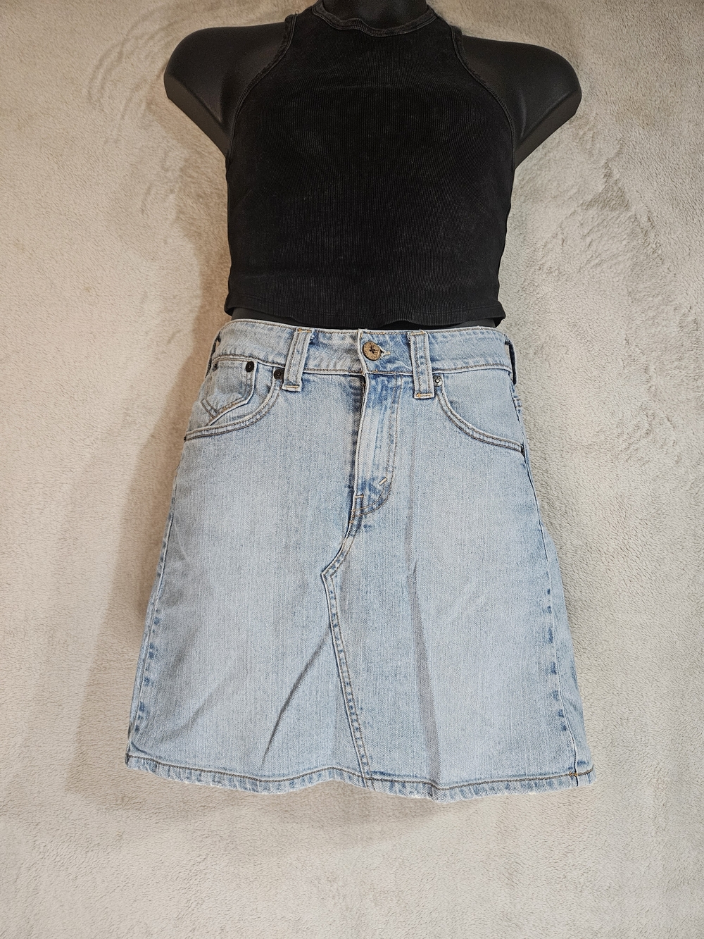 Classic Light Wash Denim A-Line Skirt - Women's